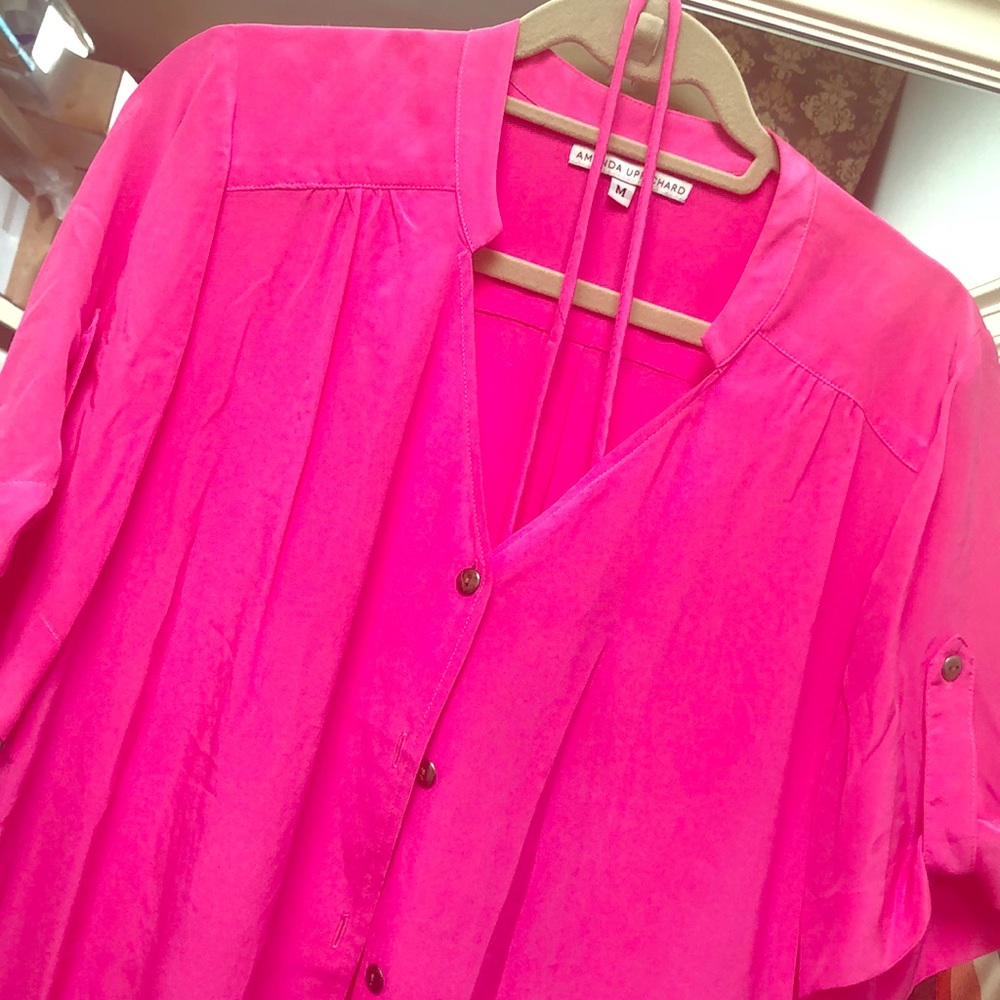 Bright pink button down dress